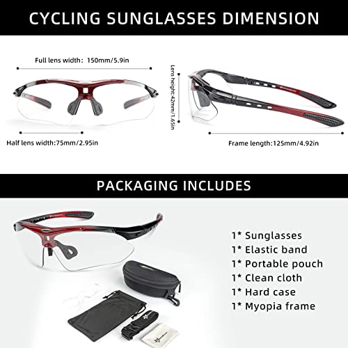 ROCKBROS Photochromic Sports Sunglasses Mens Pickleball Glasses Cycling Glasses MTB Sunglasses, with Removable Elasctic Band