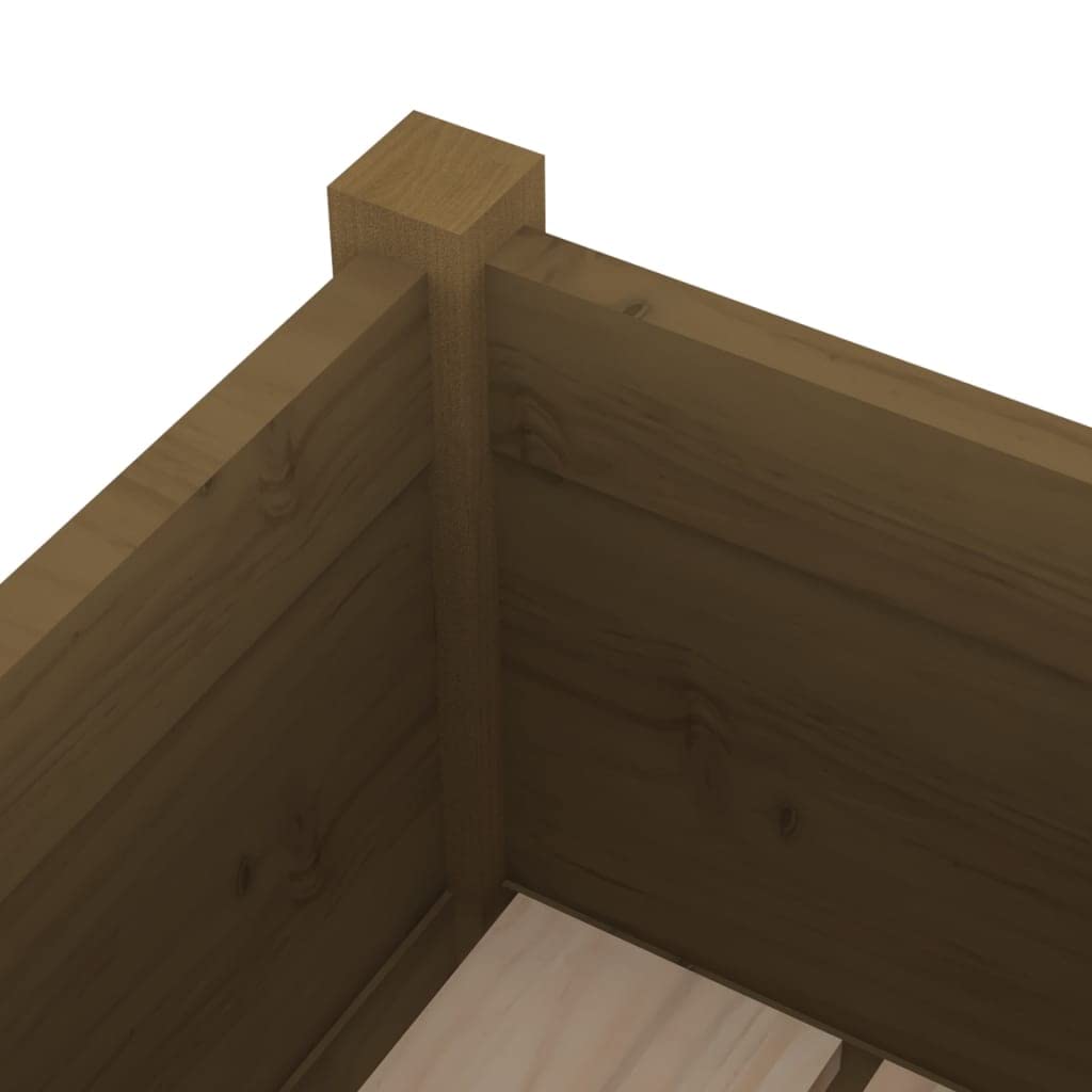hliofuir Set of 2 Large Square Garden Planter Boxes, Solid Pine Wood in Rustic Honey Brown, Outdoor Flower Pots for Garden and Terrace, 27.6 x 27.6 x 27.6 Inches