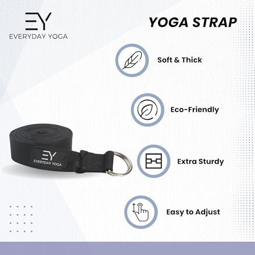 Everyday Yoga Strap with Metal D-Ring - Durable Stretching Strap for Yoga, Pilates, Flexibility & Physical Therapy (6ft, 8...