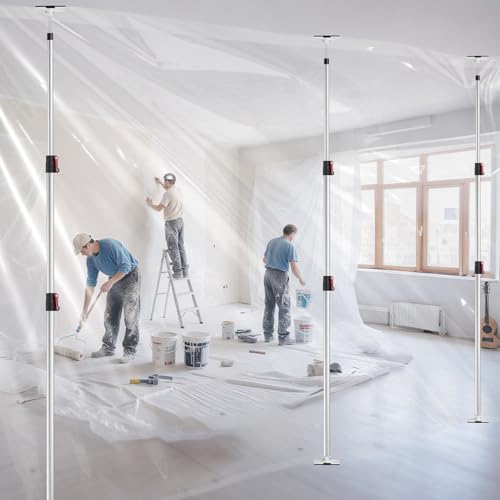 10FT Dust Barrier Poles 4 Pack withCarry Bag, Stainless Steel Retractable Zipper Wall Poles Kit for Renovation, Remodeling...