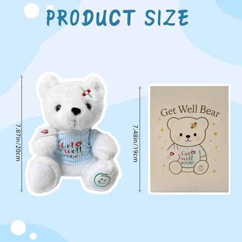 Ziyutam Get Well Soon Stuffed Animal, Get Well Bear Plush with Gift Box for Kids, Soft White Teddy Bear Gifts for Boy and ...
