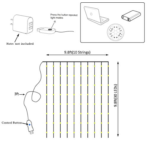 300 LED Curtain Christmas String Lights, Backdrop Fairy Lights With Remote Control USB Power 8 Lighting Modes Window Red L...