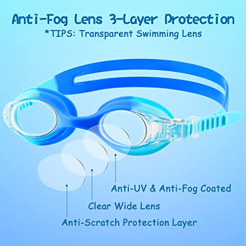COOLOO Kids Swim Goggles, 2 Pack Swimming Goggles for Boy and Girls No Leaking Anti-Fog Waterproof Goggles for Kids 3-15
