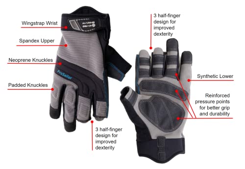 Marine Gear Sailing Gloves - 3-Finger Dexterity with Better Grip, Neoprene and Padded Knuckles, Reinforced Pressure Points