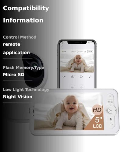 ARENTI WiFi Baby Camera Monitor B2 Kit 2025 Upgraded, 5-inch Wireless Display, Smartphone App, Encrypted Connection, Lullaby, Super Night Vision, Auto Tracking, Temp Sensor, Support Local Storage