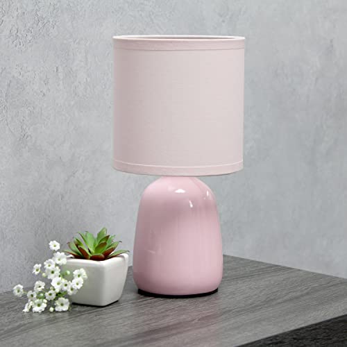 Simple Designs Lt1134-Lpk 10 Ceramic Thimble Base Table Lamp, Light Pink Shade, Ideal For Bedroom, Living Room, Entryway, Office
