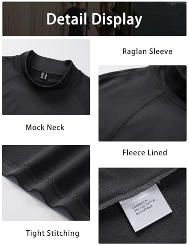 MAGCOMSEN Men's Thermal Shirt Mock Turtle Neck, Fleece Lined Long Sleeve Undershirts, Athletic Warm Base Layer Winter Top