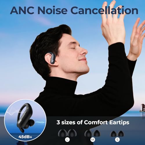 Active Noise Cancelling Wireless Earbuds Bluetooth Headphones 90 Hrs Playtime Ear Buds with Hi-Res Stereo Deep Bass Power ...