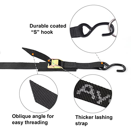 Ayaport Cam Buckle Tie Down Straps 6 feet 2200lbs Break Strength Securing Straps with S Hooks for Motorcycle, Kayak, Car, ...