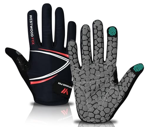 WESTWOOD FOX Full Finger Cycling Gloves, Padded, Anti-Slip Touchscreen, Shock Absorbing Mountain Bike Gloves for Road Bicy...