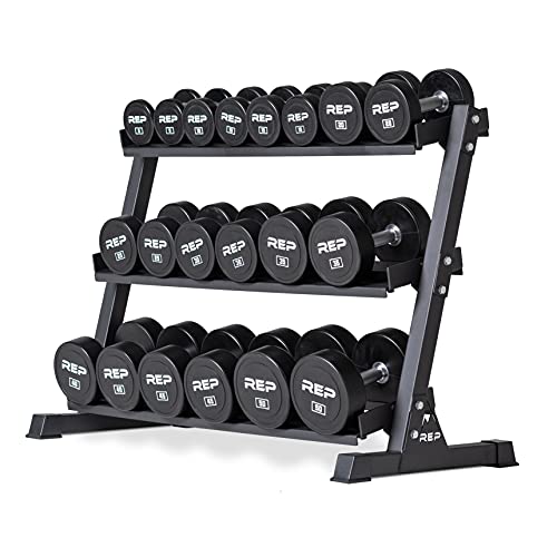 REP Fitness Urethane Coated Round Dumbbells, 5 to 100 lbs, Singles or Pairs, With or Without Rack, Steel Core, Rubber Enca...