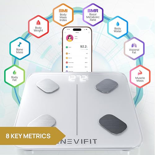 INEVIFIT Smart Body Fat Scale, Highly Accurate Bluetooth Digital Bathroom Body Composition Analyzer, Measures Weight, Body...