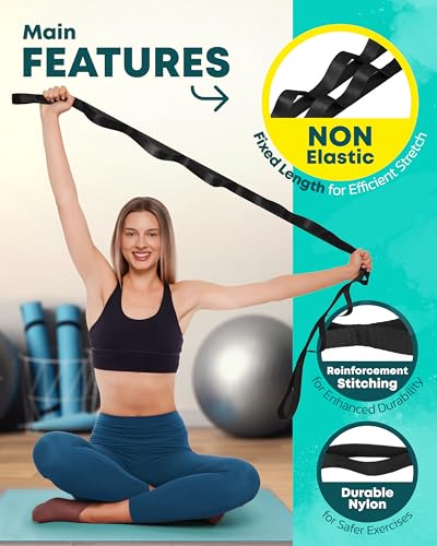 Stretching Strap Non Elastic Yoga Strap with Loops - Stretching Band for Physical Therapy, Stretch Bands for Exercise and ...