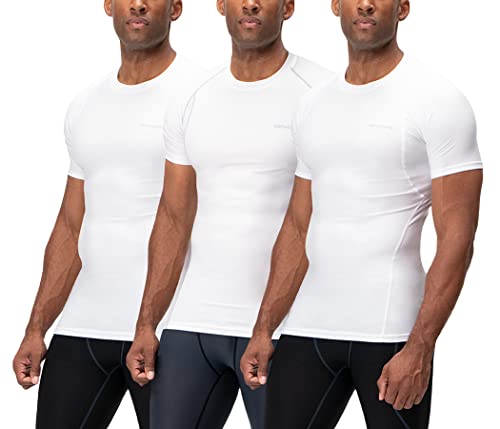 DEVOPS 3 Pack Men's Cool Dry Short Sleeve Compression Shirts, Sports Baselayer T-Shirts Tops, Athletic Workout Shirt