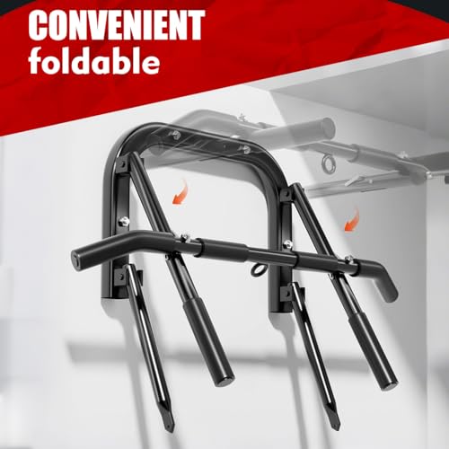 Wall Mounted Pull Up Bar Heavy Duty Steel Chin Up Bar for Home Gym Doorway Wall Installation Multi-Function Upper Body Wor...