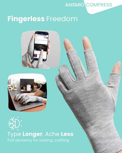 ANSMIO Rayon Derived from Bamboo Compression Gloves – Fingerless Arthritis & Carpal Tunnel Support, Lightweight Moisture-W...
