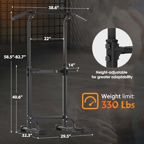 Adjustable Pull Up Bar Free Standing, Pull Up Dip Station with 10 Height Levels, Multifunction Dip Station Home Gym, Dip S...