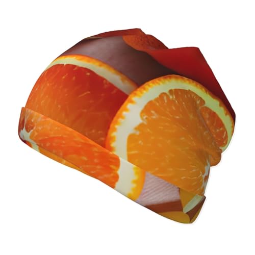 YANYU Fresh Orange Fruit Print Soft Beanie Winter Hat Warm Thermal Cap Headwear for Snow Play Outdoor Activities