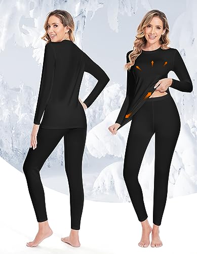YADIFEN Women Thermal Underwear Set,Long Johns for Women Base Layer with Fleece Lined Long Underwear Top Bottom Cold Weather