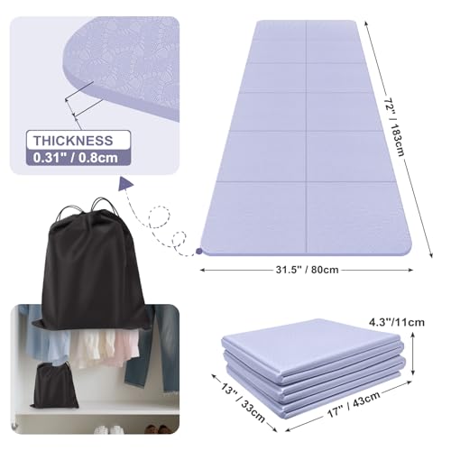 Foldable Yoga Mat for Travel 72"x 32"x 0.32"Inch, 8mm Thick Folding Exercise Mat, Outdoor Non-slip Pilates Mat for Women &...