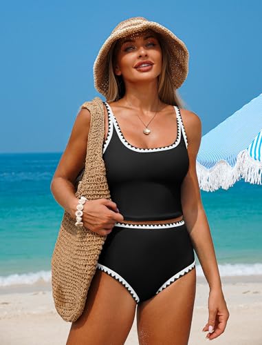 ZAFUL Tankini Swimsuit Tummy Control Bathing Suits Two Piece Swim Top with High Waisted Bottom