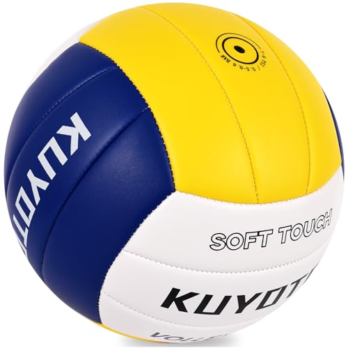 KUYUTQ Beach Volleyball Official Size 5 for in & Outdoor, Yellow Blue White Outdoor Volleyball with Thickened Soft Leather...