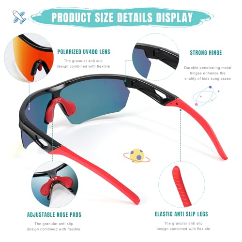 Vcarsian Kids Sunglasses Youth Baseball Sun Glasses Polarized Sports TR90 Lightweight Cycling Shades Frame Boys Girls