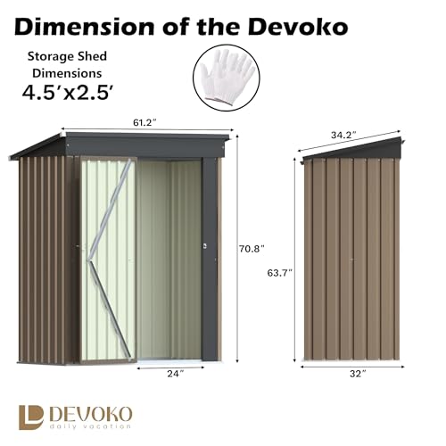 Devoko Outdoor Storage Shed 5 x 3 FT Lockable Metal Garden Shed Steel Anti-Corrosion Storage House with Single Lockable Do...