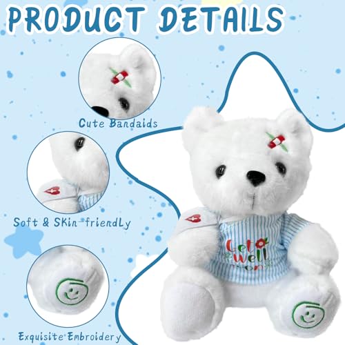 Ziyutam Get Well Soon Stuffed Animal, Get Well Bear Plush with Gift Box for Kids, Soft White Teddy Bear Gifts for Boy and ...