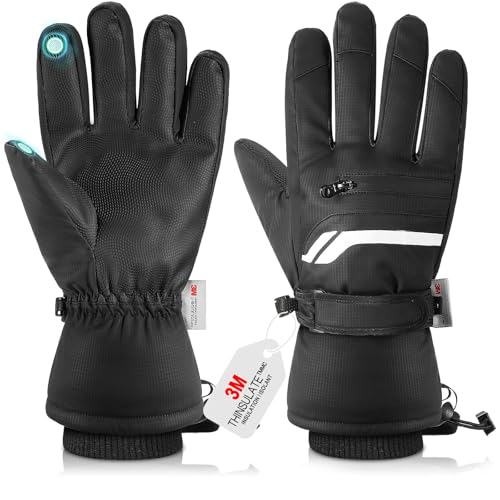 MoKo Winter Waterproof Thermal Gloves Men Women, Cold Weather Windproof Warm Gloves Ski Snow, 3M Thinsulate with Touchscre...