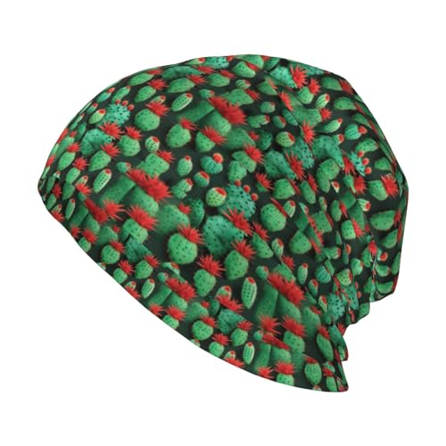 Many Small Cactus Art Print Soft Beanie Hat for Men Women Warm Fashion Cap for Jogging Cycling Gift Outdoor Use Black