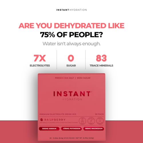 Instant Hydration Electrolytes Powder Packets - Raspberry Electrolyte Drink Mix - Zero Sugar - Keto, Vegan, Gluten-Free, N...
