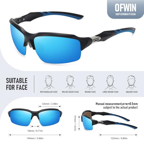 Ofwin Polarized Sports Sunglasses for Men Women Wrap Around Half Frame Cycling Fishing Bike Running Sun Glasses UV Protection