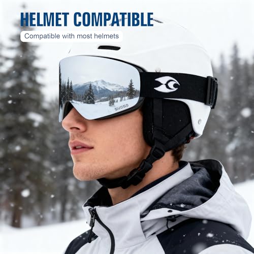 suoso OTG Ski Goggles for Men and Women, Frameless Magnetic Snowboard Goggles Anti Fog UV400 Protection Snow Glasses