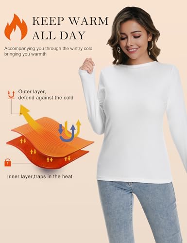HOPLYNN 5 Pack Womens Long Sleeve Thermal Shirts Crew Neck Double Sided Fleece Lined Baselayer Tops for Cold Weather