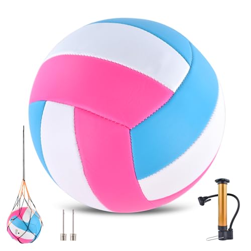 ELKCIP Volleyballs Official Size 5, Waterproof Soft Bulk Recreational Volley Balls with Pump and Net Bag for Indoor Outdoo...