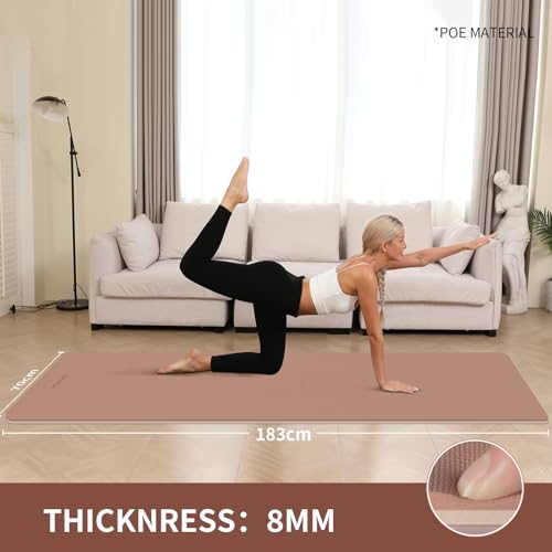 WOHAO Extra Thick 8mm Yoga Mat, 72"x28" Non Slip Exercise Mat, Reversible 2-Sided Dual Color Premium POE Material, with Ca...