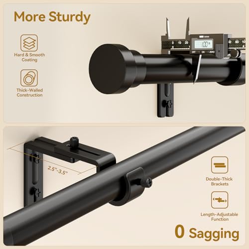 YaFex Curtain Rods 2 Pack 32-84 Inch, Heavy Duty 1 Inch Curtain Rod, Black Long Adjustable Window Treatment Rods, Modern D...