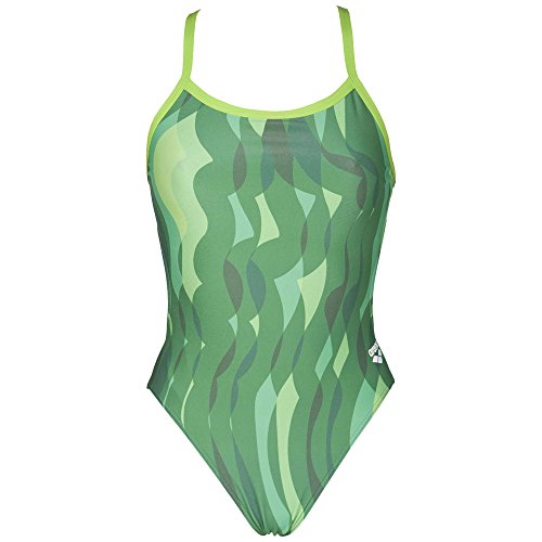 Arena Women's Wavy Water Challenge Back One Piece Fl Green/Leaf 22