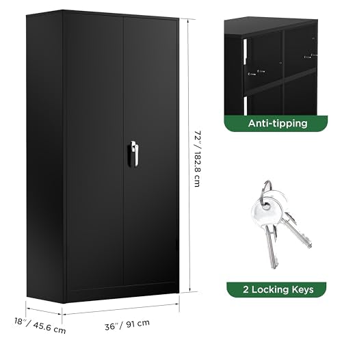 Greenvelly Metal Garage Storage Cabinet, 72” Lockable Storage Cabinet with Adjustable Shelves, Steel Tool Organizer for Ho...