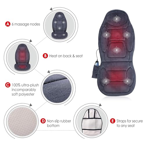 Snailax Vibration Back Massager with Heat, Massage Seat Cushion with 6 Vibrating Motors and 2 Heat Levels, Massage Chair P...