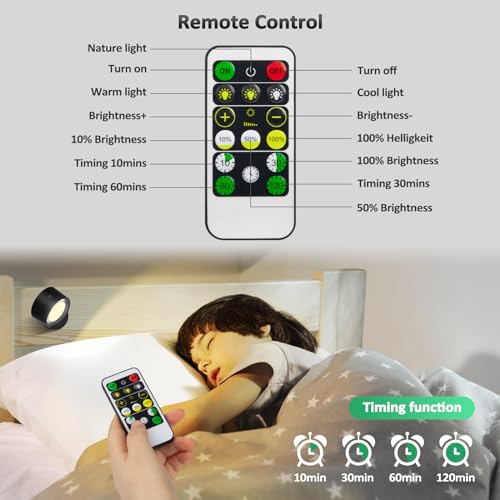 Lightbiz LED Wall Lights with Remote, Wall Mounted Sconces 3000mAh Rechargeable Battery Operated 3 Color Temperatures & Di...