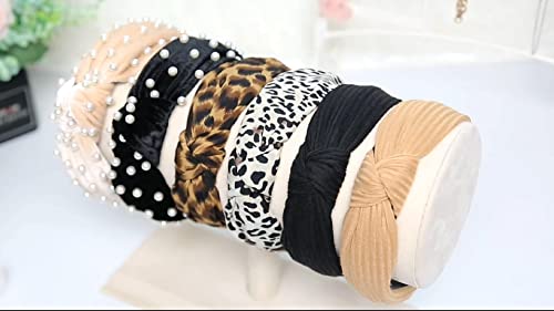 WOVOWOVO Headbands for Women Girls Thick Turban Velvet Knotted Headband Wide Pearl, Top Knot Head Bands for Women’s Hair B...