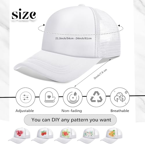 Vabean 24 Pack Sublimation Blank Cap Trucker Mesh Cap Unisex Plain Blank Baseball Hat for DIY Embroidery Sublimation Printing