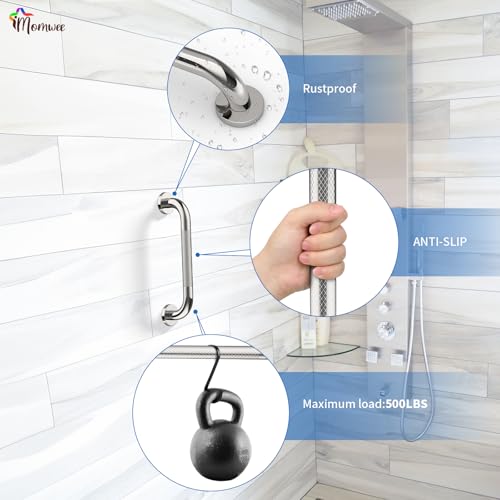 2 Pack Chrome Grab Bar 12 Inch, iMomwee Stainless Steel Non-Slip Shower Grab Bar W/Knurled Grip, Safety Bathroom Handrail,...