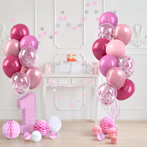 50PCS Metallic Pink Balloons Birthday Decorations, 12inch Hot Pink Latex Balloon, Supplies Perfect for Birthday Party, Fri...