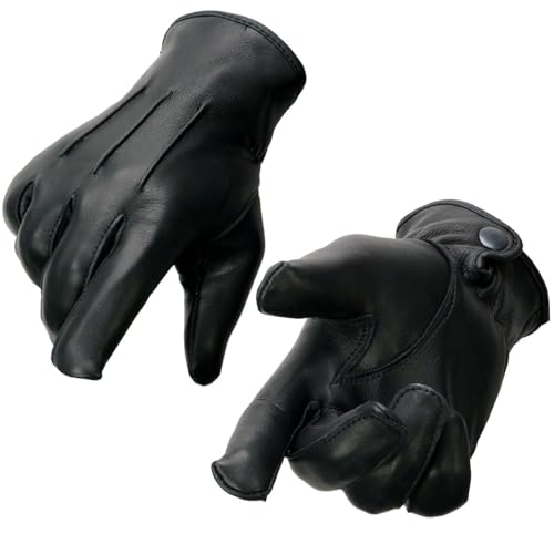 Milwaukee Leather SH875 Men's Thermal Lined USA Deerskin Black Leather Motorcycle Gloves w/Snap Wrist Closure