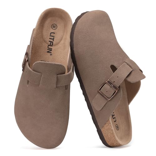 Litfun Unisex Genuine Suede Clogs Soft Footbed Leather Potato Shoes Comfort Slip On Clogs with Arch Support