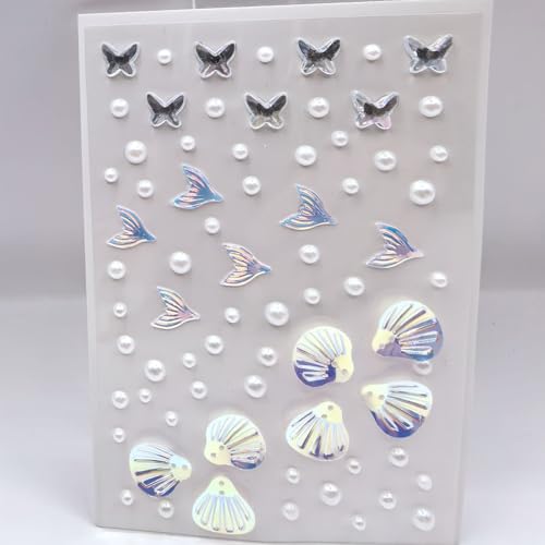 140 pcs Mermaid Face Gems & Seashell Rhinestones -Waterproof Self-Adhesive Face Jewels for Festival, Rave, Cosplay, Body A...