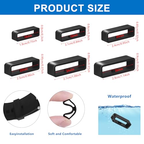 Vnsuyo 6 Pcs Watch Band Keepers, 16mm/18mm/20mm/22mm /24mm/26mm Watch Strap Holder Loops Retainer, Black Silicone Watch Ba...